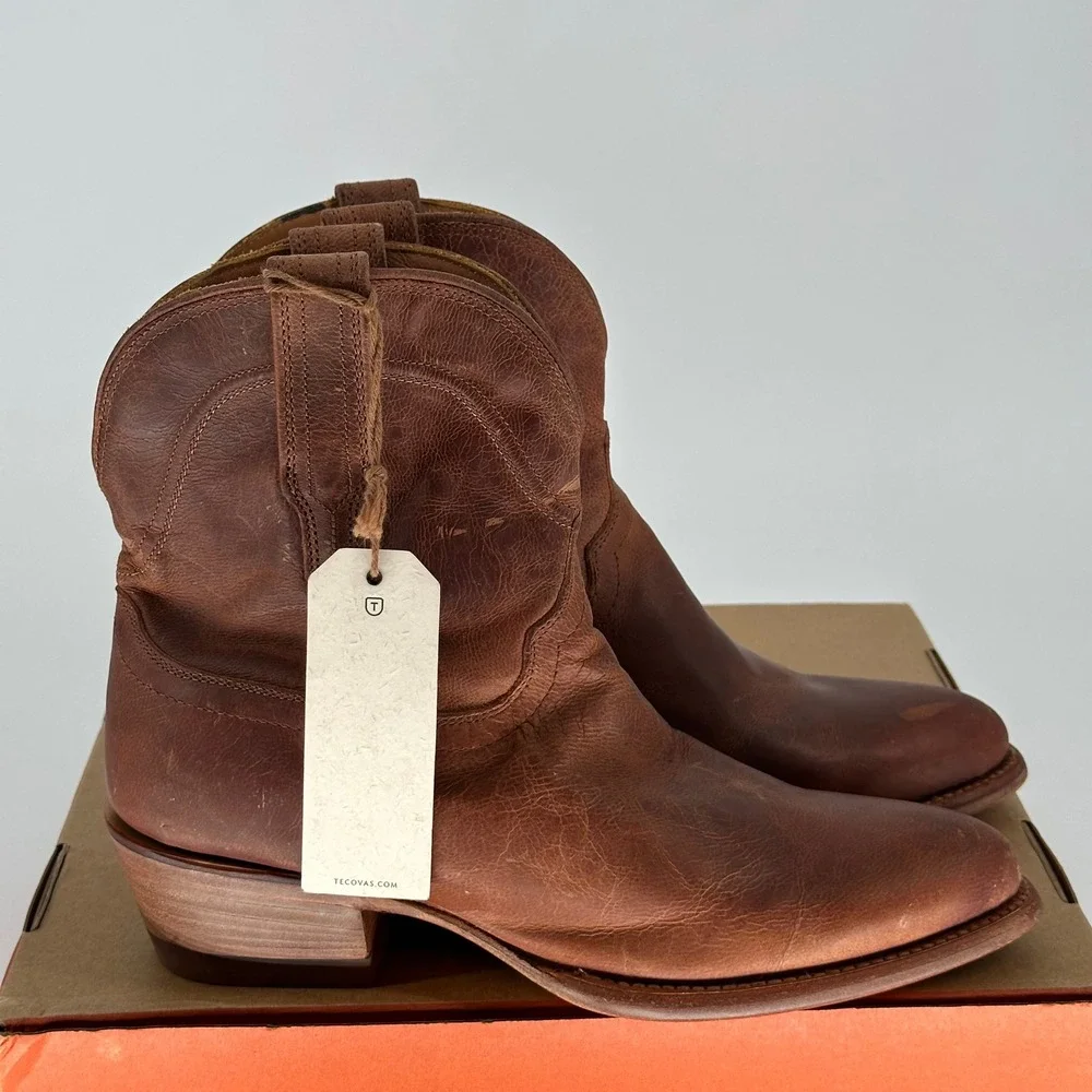 NEW Tecovas Brown Leather Ankle Boots Women's 8 B Western Cowgirl Rodeo